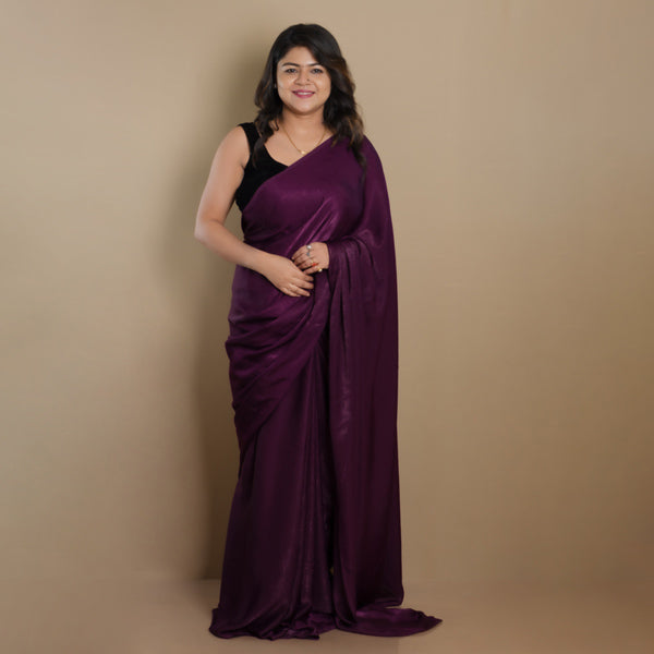 SARIKA Women Wine Solid Velvet Chiffon