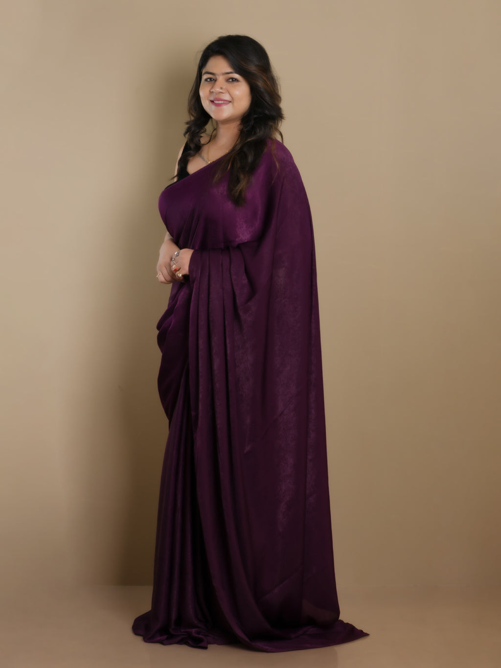 SARIKA Women Wine Solid Velvet Chiffon