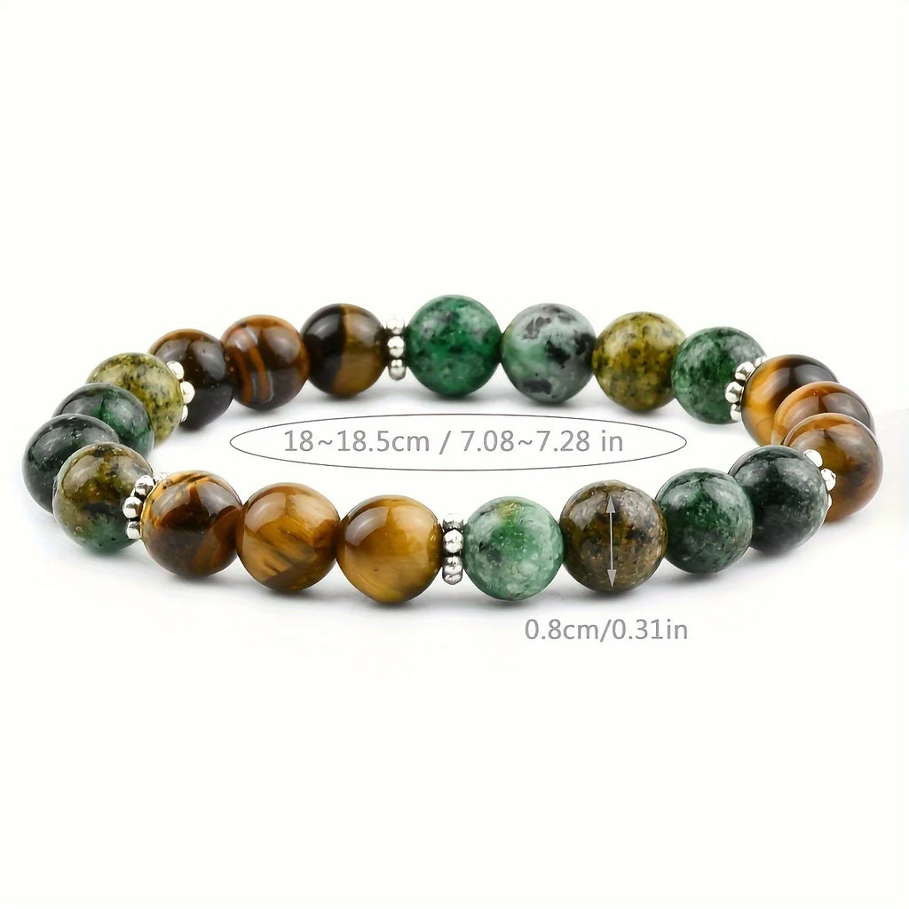 Tiger Eye and African Turquoise Beaded Elastic Bracelet Boost Confidence Balancing Energy Healing Prayer Bracelet