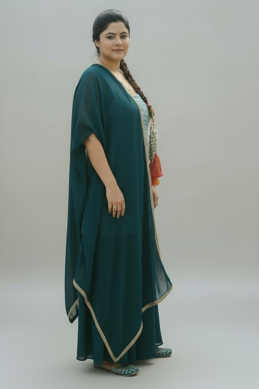Indo Western Blue Sharara Set – Elegant Solid Design for Modern Grace