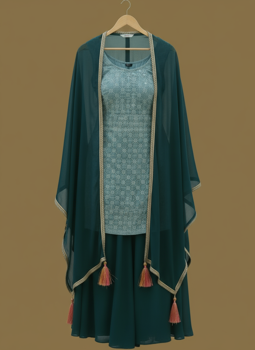 Indo Western Blue Sharara Set – Elegant Solid Design for Modern Grace