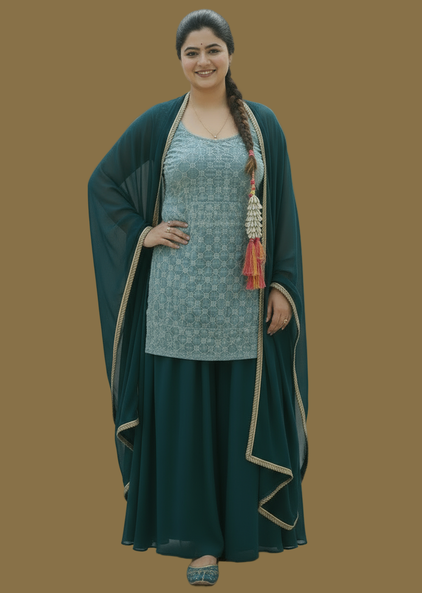 Indo Western Blue Sharara Set – Elegant Solid Design for Modern Grace