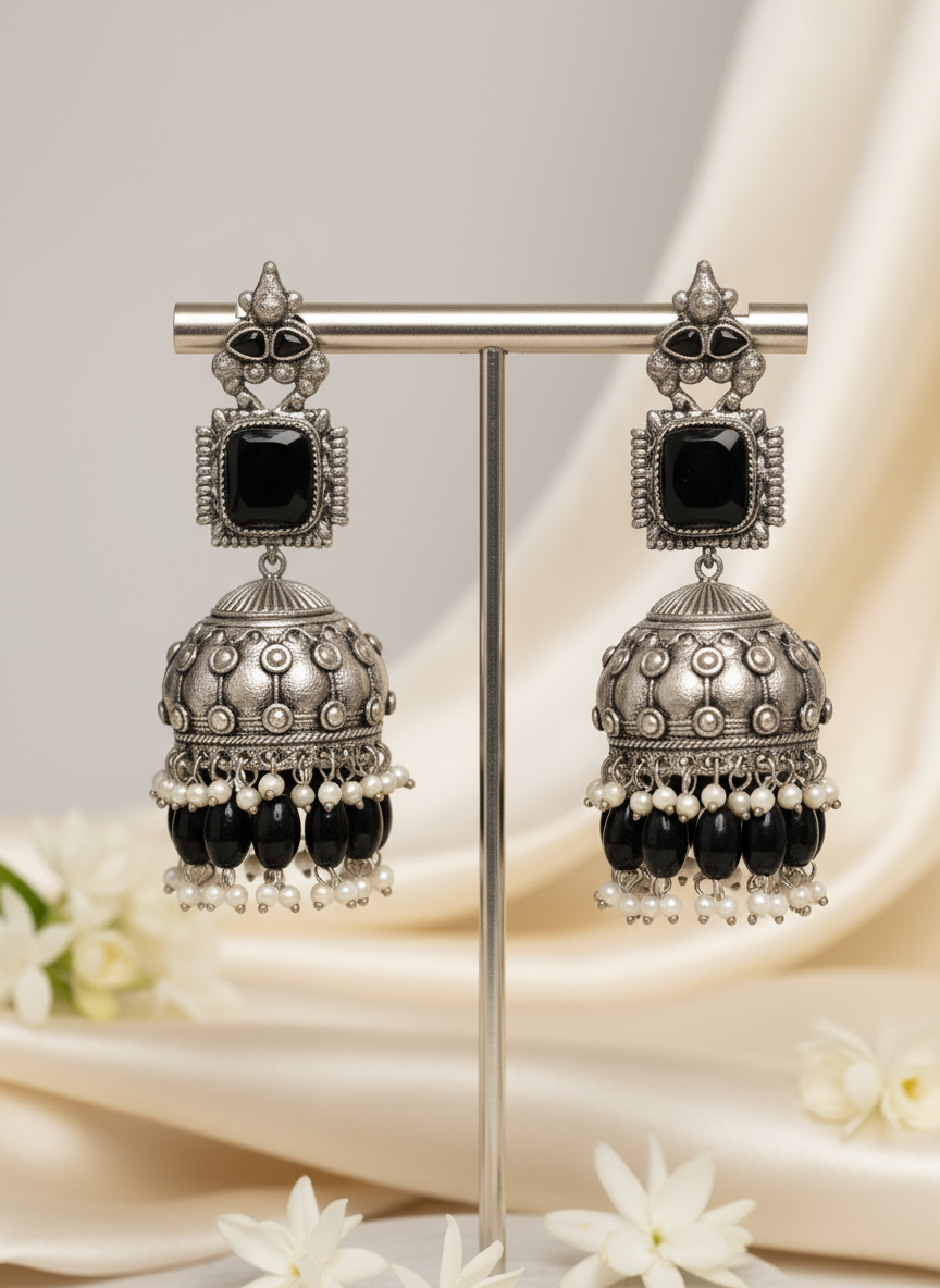 Elegant Black Jhumka with Pearl Detailing