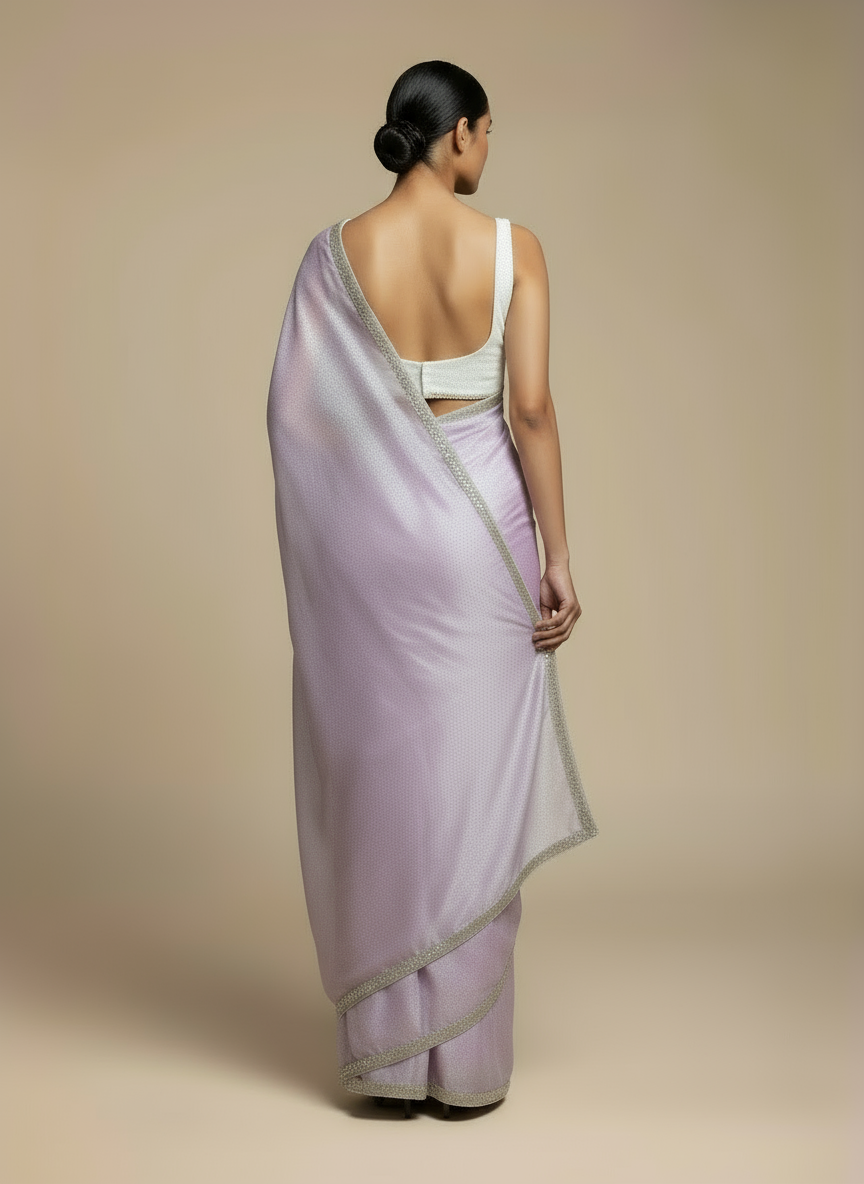 Designer Lavender Chiffon Saree with Cutdana and Stone Scallop Border