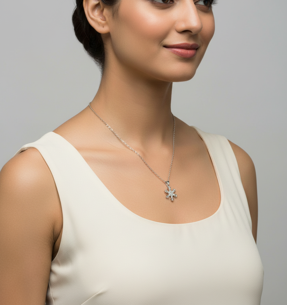 Elegant Silver Neckpiece with Snow Flake Pendant