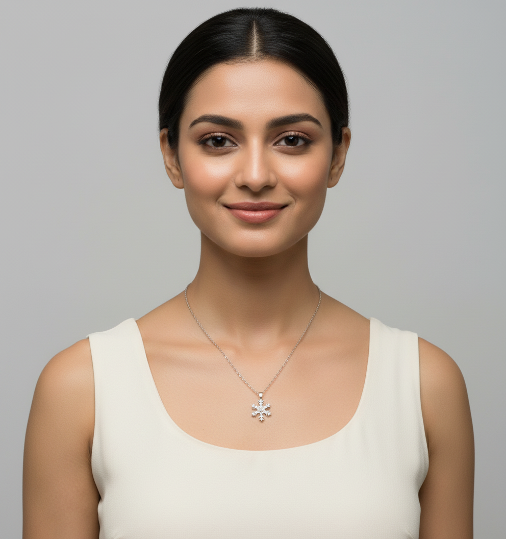 Elegant Silver Neckpiece with Snow Flake Pendant