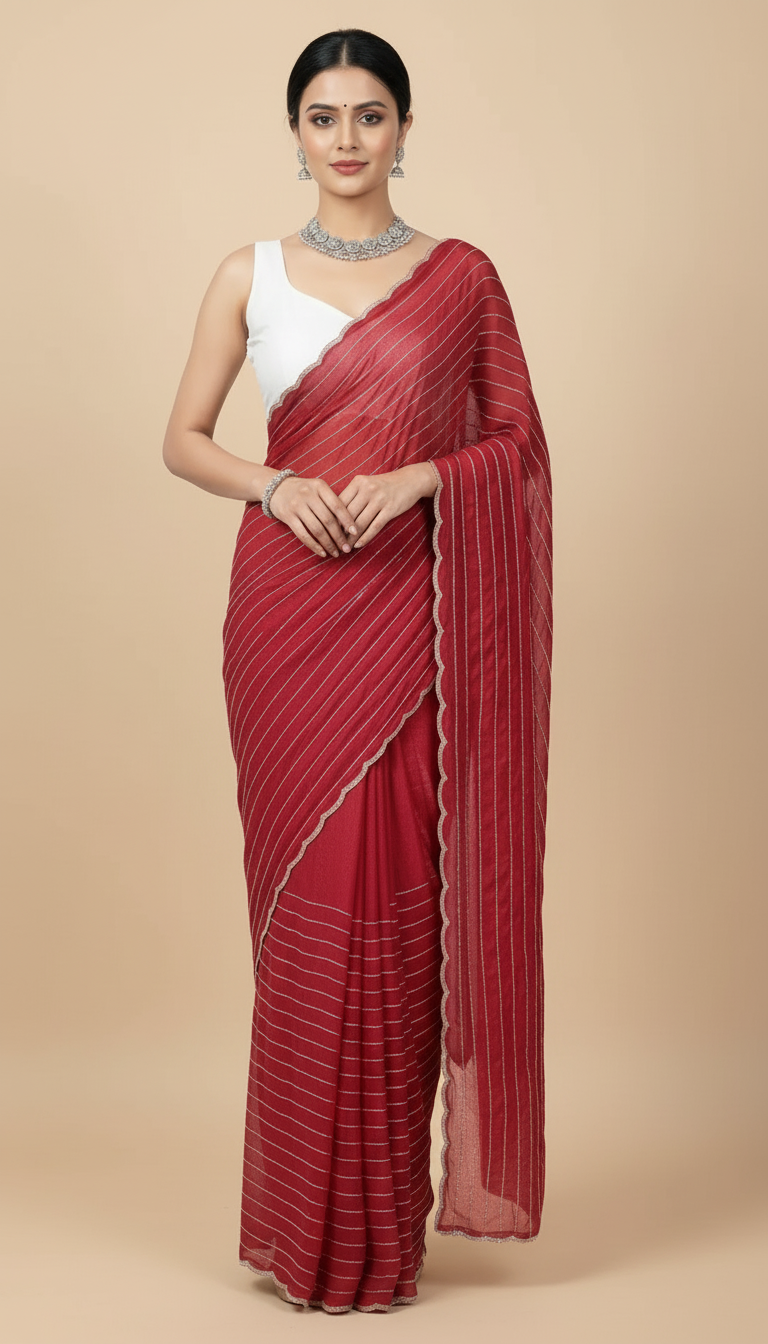 Red Metallic Cutdana Work Designer