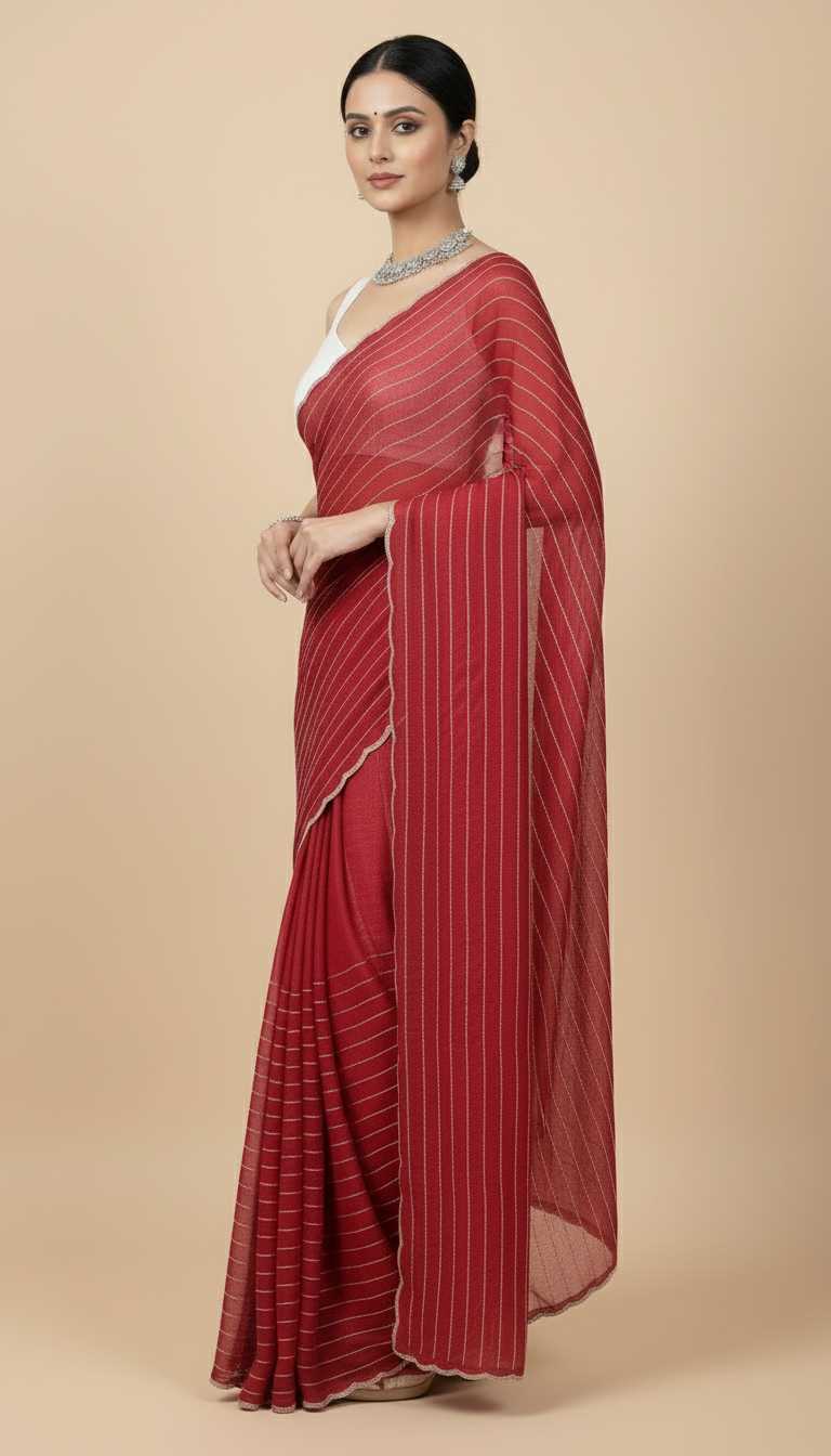 Red Metallic Cutdana Work Designer