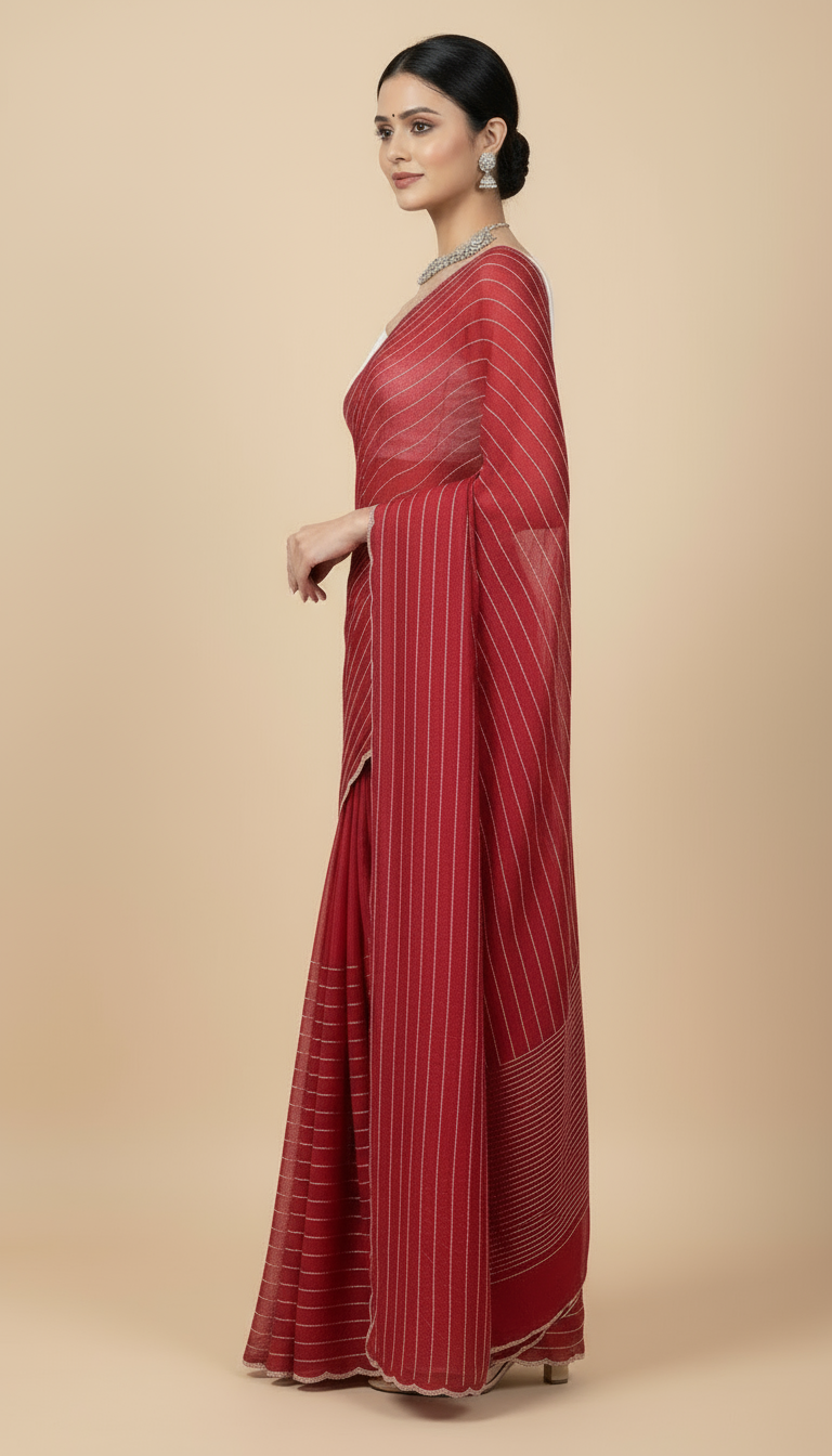 Red Metallic Cutdana Work Designer